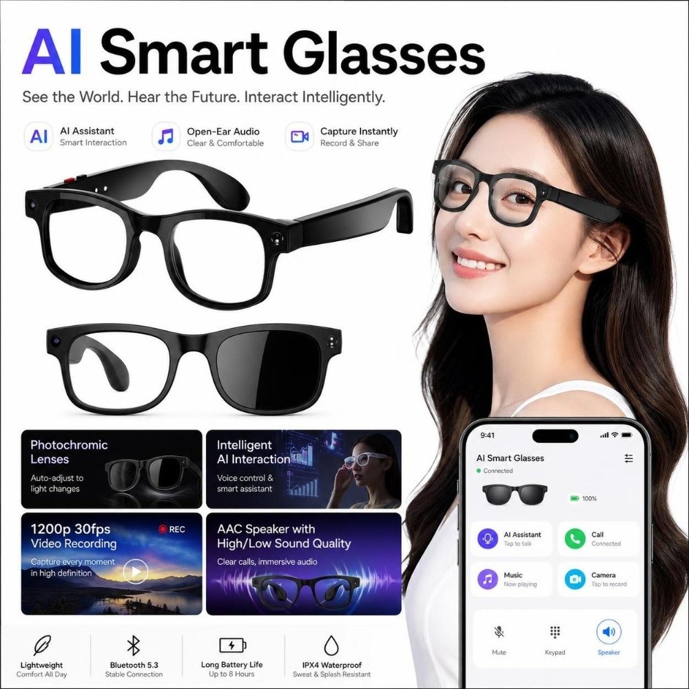 Smart Glasses Lens - Умные AI-очки 2-в-1: HD фото и