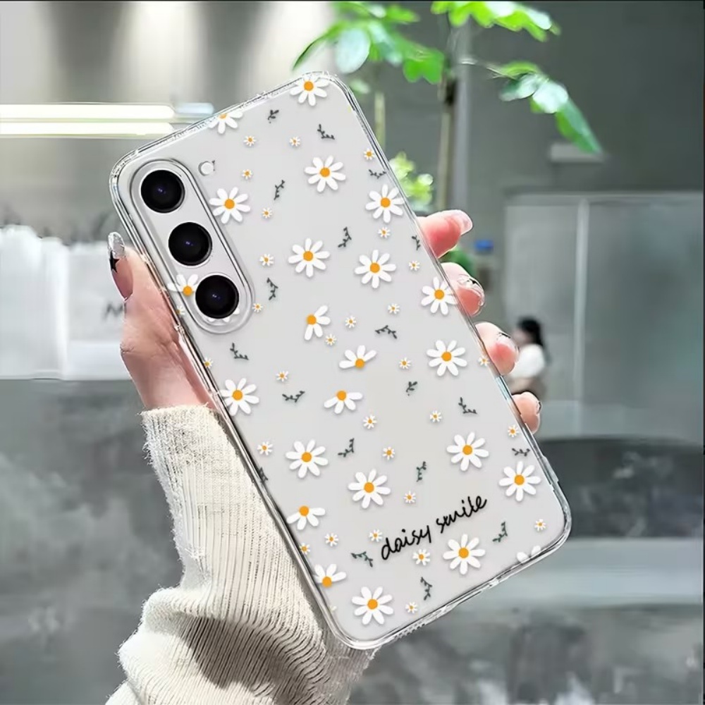 Samsung Galaxy A55 - Желто-белый силиконовый чехол с цветами ромашек